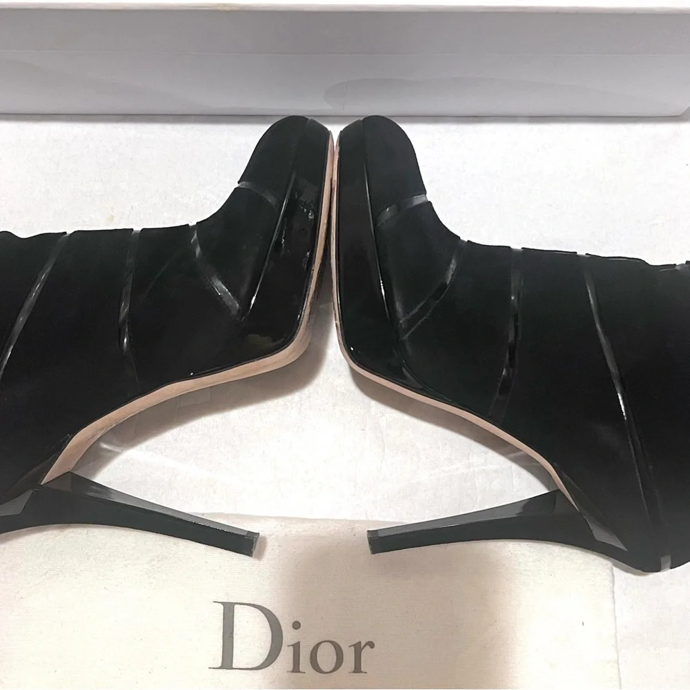 Dior Graphic Suede/Patent Leather Black Ankle Boots Size 40 - Picture 13 of 17
